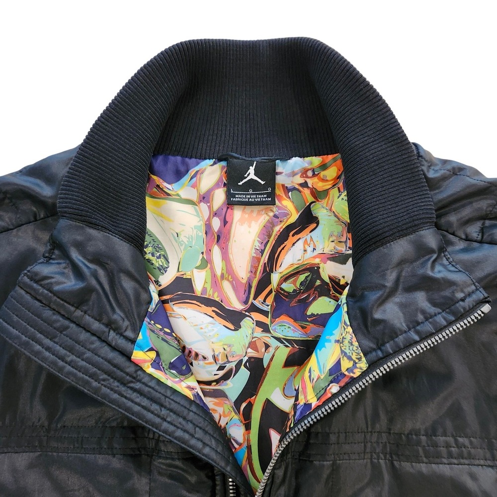 Vintage Nike Air Jordan Quilted Bomber Jacket Mens L Black Y2K Graphic Lining